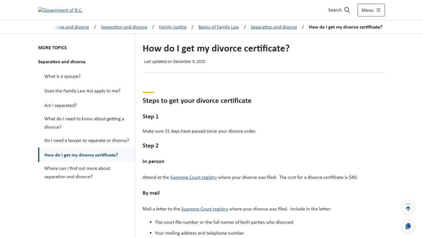 How do I get my divorce certificate? - Province of British Columbia